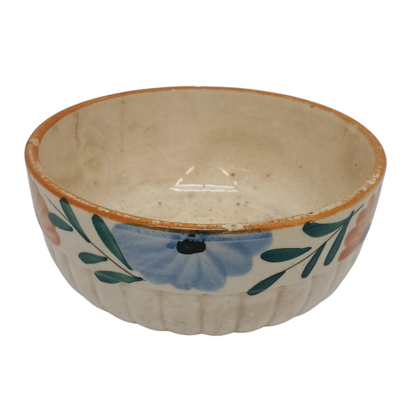 Vintage Made in Japan Pottery Bowl – Hand-Painted Floral Design – Ribbed Ceramic - Picture 3 of 12